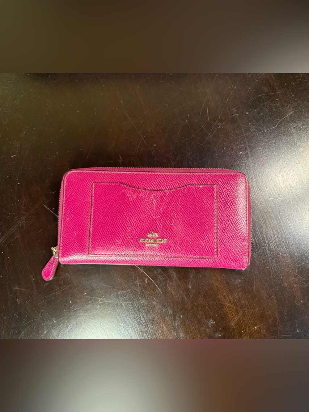 Coach Zip-Around Leather Wallet - Fuchsia Pink